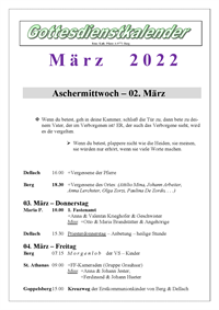 Gottesdienstkalender März 2022