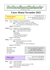 Gottesdienstkalender November 2022