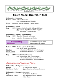 Gottesdienstkalender Dezember 2022