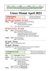 Gottesdienstkalender April 2023